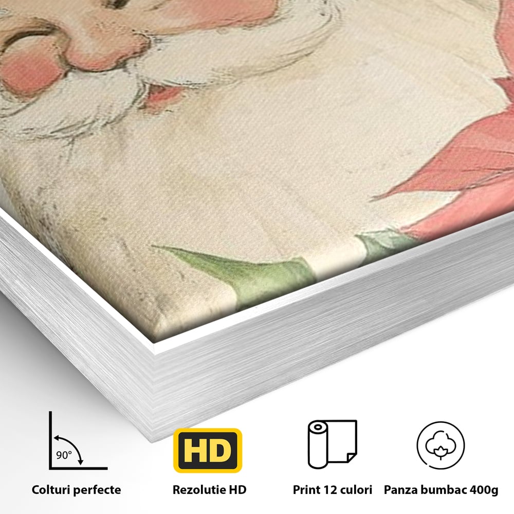 Tablou Canvas Premium LuxCanva® D1054, Mos Craciun, Simbolul Bucuriei ,  Costumatie, Sac, Magie, Zambet, Caciula, Living Room, Culori vibrante