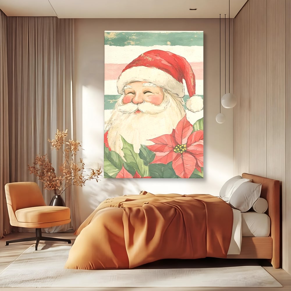 Tablou Canvas Premium LuxCanva® D1054, Mos Craciun, Simbolul Bucuriei ,  Costumatie, Sac, Magie, Zambet, Caciula, Living Room, Culori vibrante