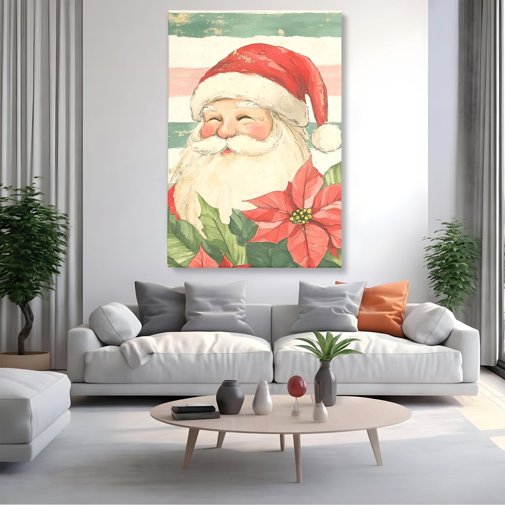 Tablou Canvas Premium LuxCanva® D1054, Mos Craciun, Simbolul Bucuriei ,  Costumatie, Sac, Magie, Zambet, Caciula, Living Room, Culori vibrante
