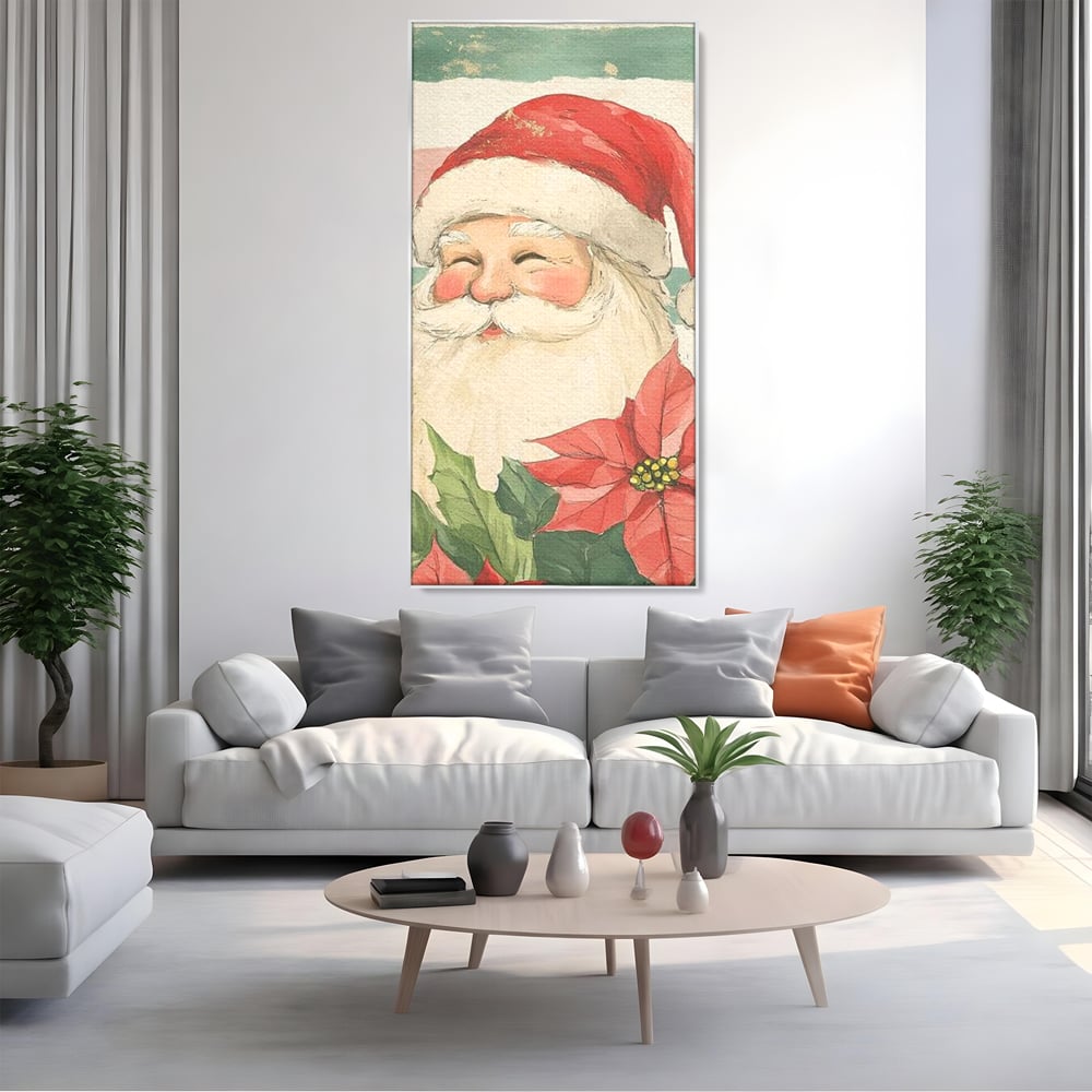 Tablou Canvas Premium LuxCanva® D1054, Mos Craciun, Simbolul Bucuriei ,  Costumatie, Sac, Magie, Zambet, Caciula, Living Room, Culori vibrante