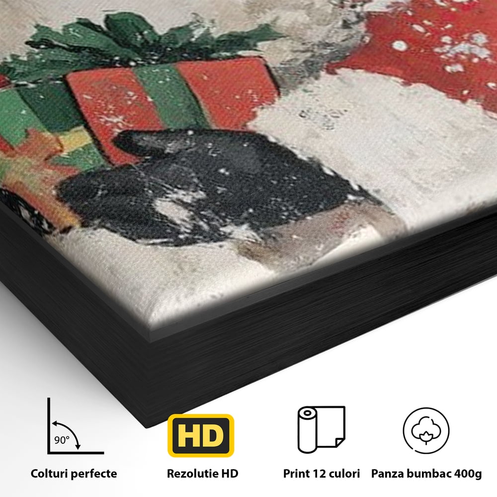 Tablou Canvas Premium LuxCanva® D1055, Mos Craciun si Darurile Copiilor , Costum, Ambalaje, Funde, Curea, Caciula, Living Room, Culori vibrante