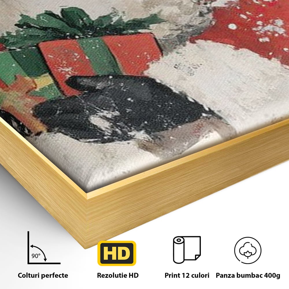 Tablou Canvas Premium LuxCanva® D1055, Mos Craciun si Darurile Copiilor , Costum, Ambalaje, Funde, Curea, Caciula, Living Room, Culori vibrante