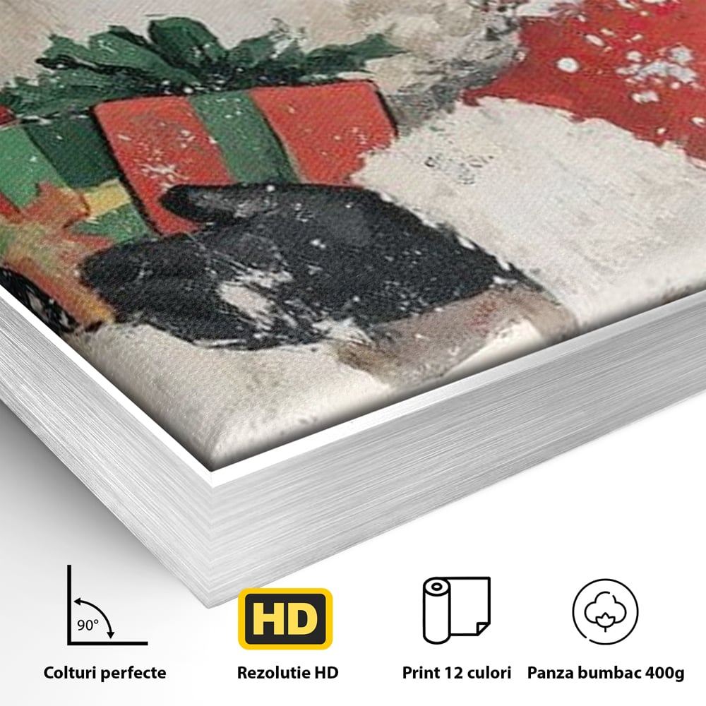 Tablou Canvas Premium LuxCanva® D1055, Mos Craciun si Darurile Copiilor , Costum, Ambalaje, Funde, Curea, Caciula, Living Room, Culori vibrante