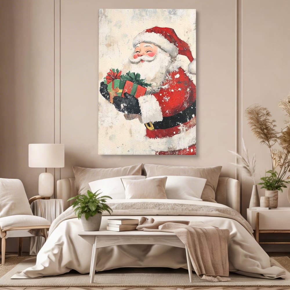 Tablou Canvas Premium LuxCanva® D1055, Mos Craciun si Darurile Copiilor , Costum, Ambalaje, Funde, Curea, Caciula, Living Room, Culori vibrante