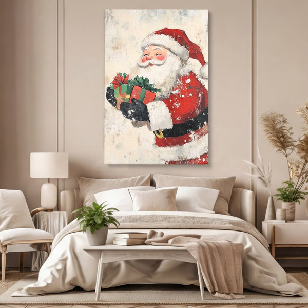 Tablou Canvas Premium LuxCanva® D1055, Mos Craciun si Darurile Copiilor , Costum, Ambalaje, Funde, Curea, Caciula, Living Room, Culori vibrante