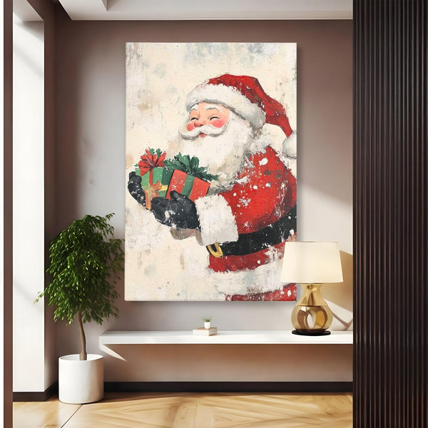 Tablou Canvas Premium LuxCanva® D1055, Mos Craciun si Darurile Copiilor , Costum, Ambalaje, Funde, Curea, Caciula, Living Room, Culori vibrante
