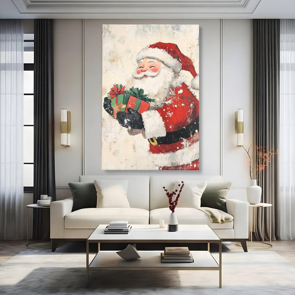 Tablou Canvas Premium LuxCanva® D1055, Mos Craciun si Darurile Copiilor , Costum, Ambalaje, Funde, Curea, Caciula, Living Room, Culori vibrante