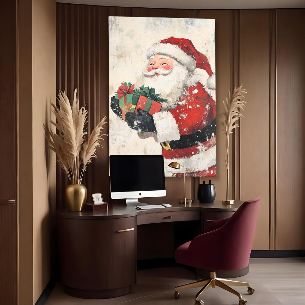 Tablou Canvas Premium LuxCanva® D1055, Mos Craciun si Darurile Copiilor , Costum, Ambalaje, Funde, Curea, Caciula, Living Room, Culori vibrante