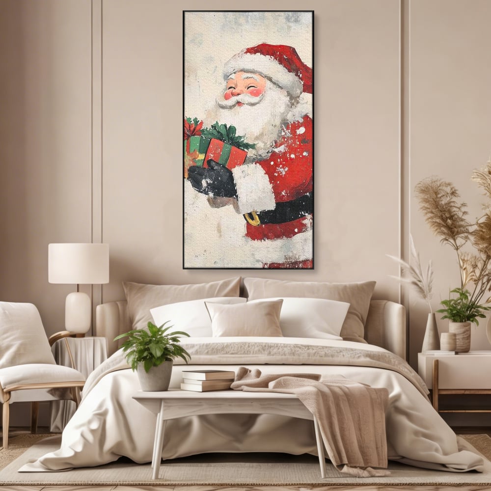 Tablou Canvas Premium LuxCanva® D1055, Mos Craciun si Darurile Copiilor , Costum, Ambalaje, Funde, Curea, Caciula, Living Room, Culori vibrante