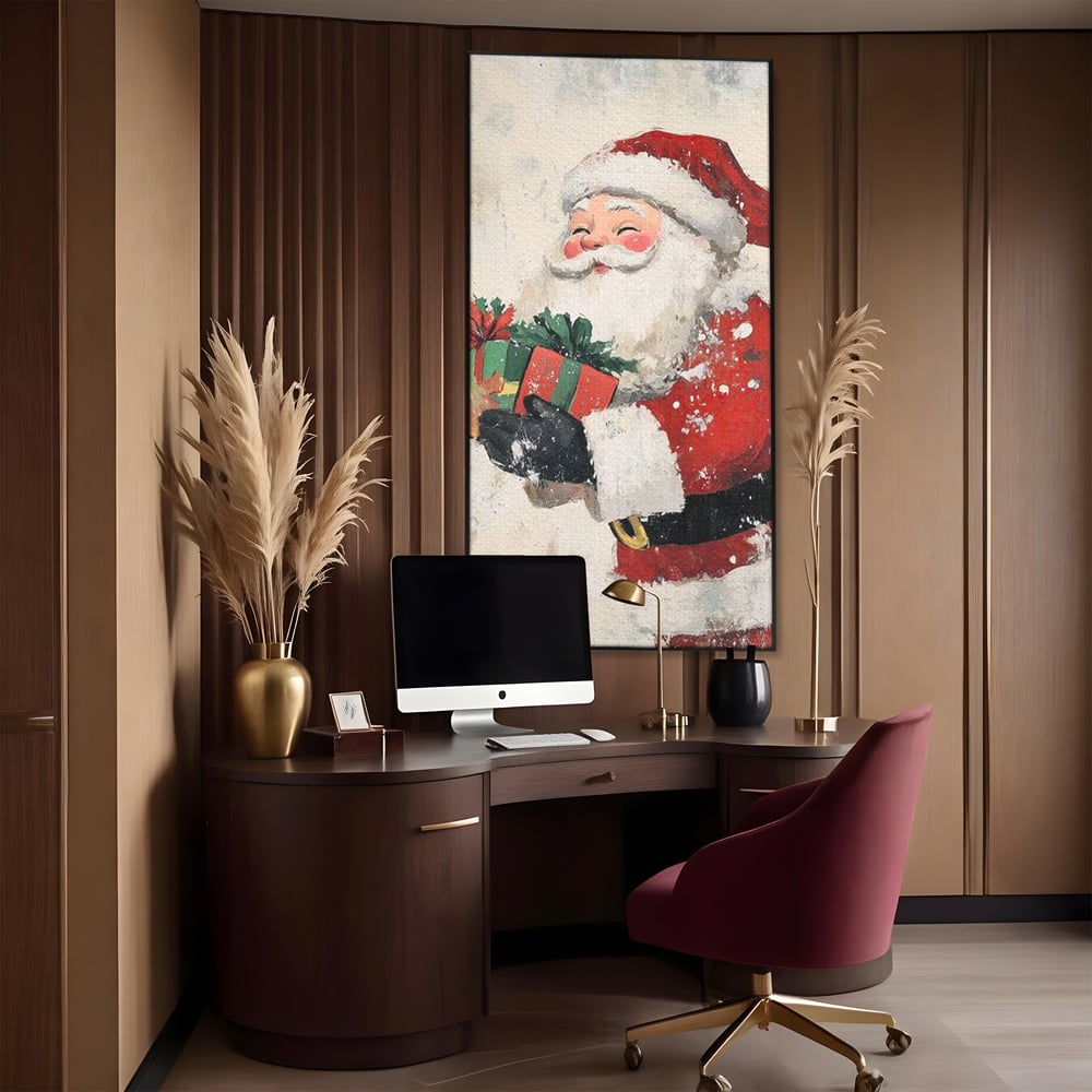 Tablou Canvas Premium LuxCanva® D1055, Mos Craciun si Darurile Copiilor , Costum, Ambalaje, Funde, Curea, Caciula, Living Room, Culori vibrante