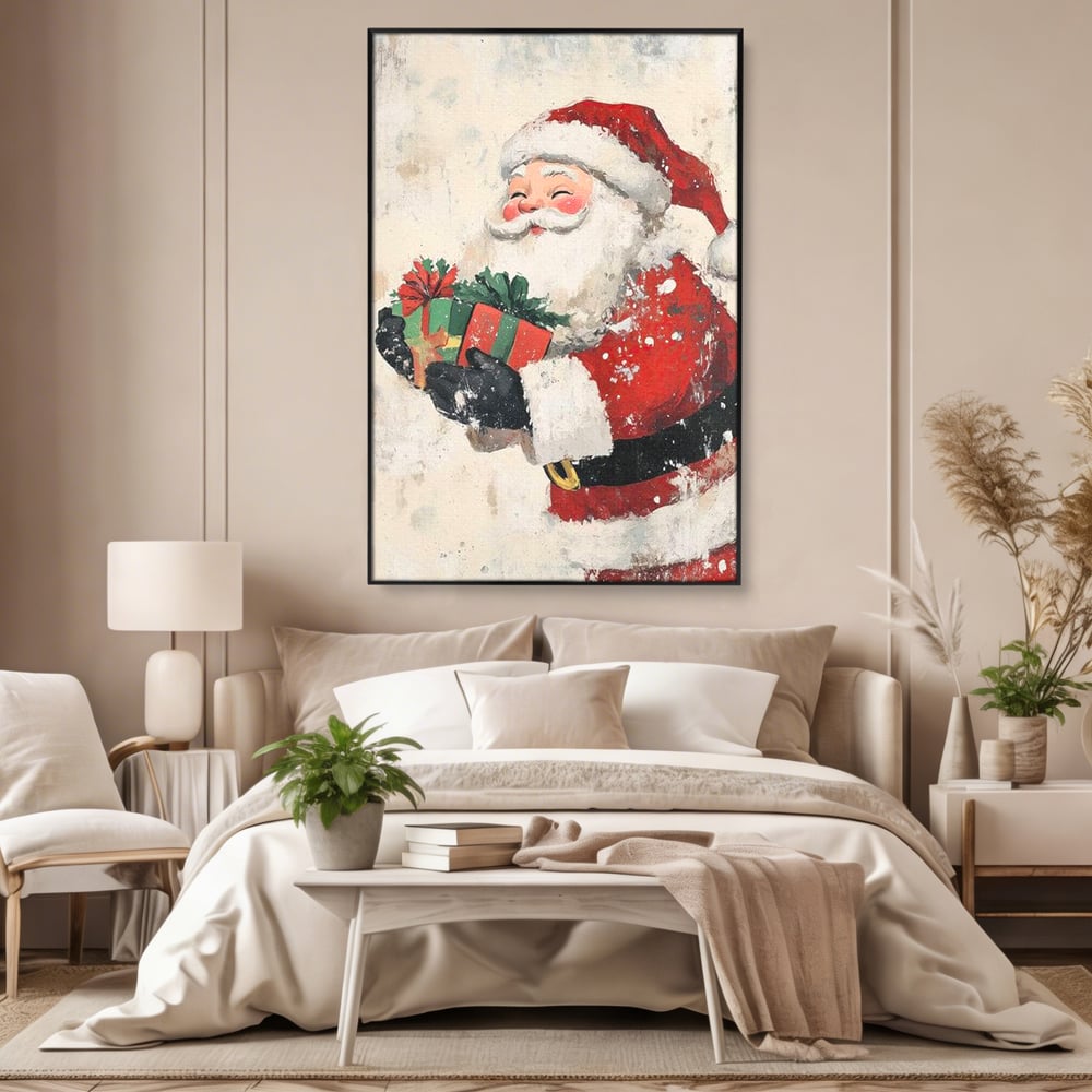 Tablou Canvas Premium LuxCanva® D1055, Mos Craciun si Darurile Copiilor , Costum, Ambalaje, Funde, Curea, Caciula, Living Room, Culori vibrante