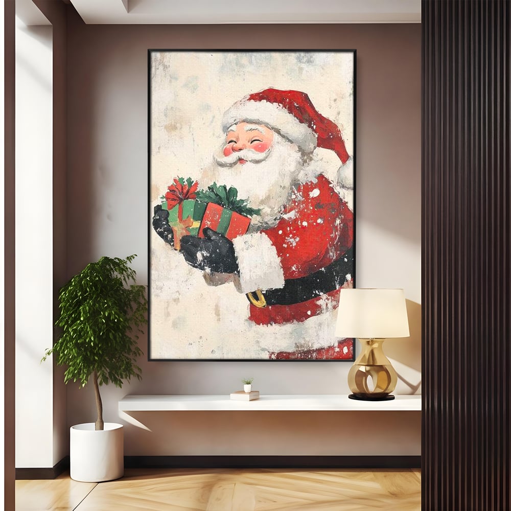 Tablou Canvas Premium LuxCanva® D1055, Mos Craciun si Darurile Copiilor , Costum, Ambalaje, Funde, Curea, Caciula, Living Room, Culori vibrante