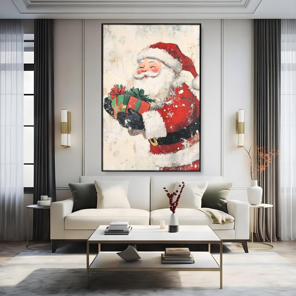 Tablou Canvas Premium LuxCanva® D1055, Mos Craciun si Darurile Copiilor , Costum, Ambalaje, Funde, Curea, Caciula, Living Room, Culori vibrante