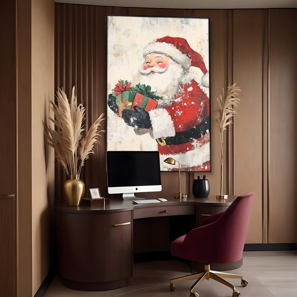 Tablou Canvas Premium LuxCanva® D1055, Mos Craciun si Darurile Copiilor , Costum, Ambalaje, Funde, Curea, Caciula, Living Room, Culori vibrante