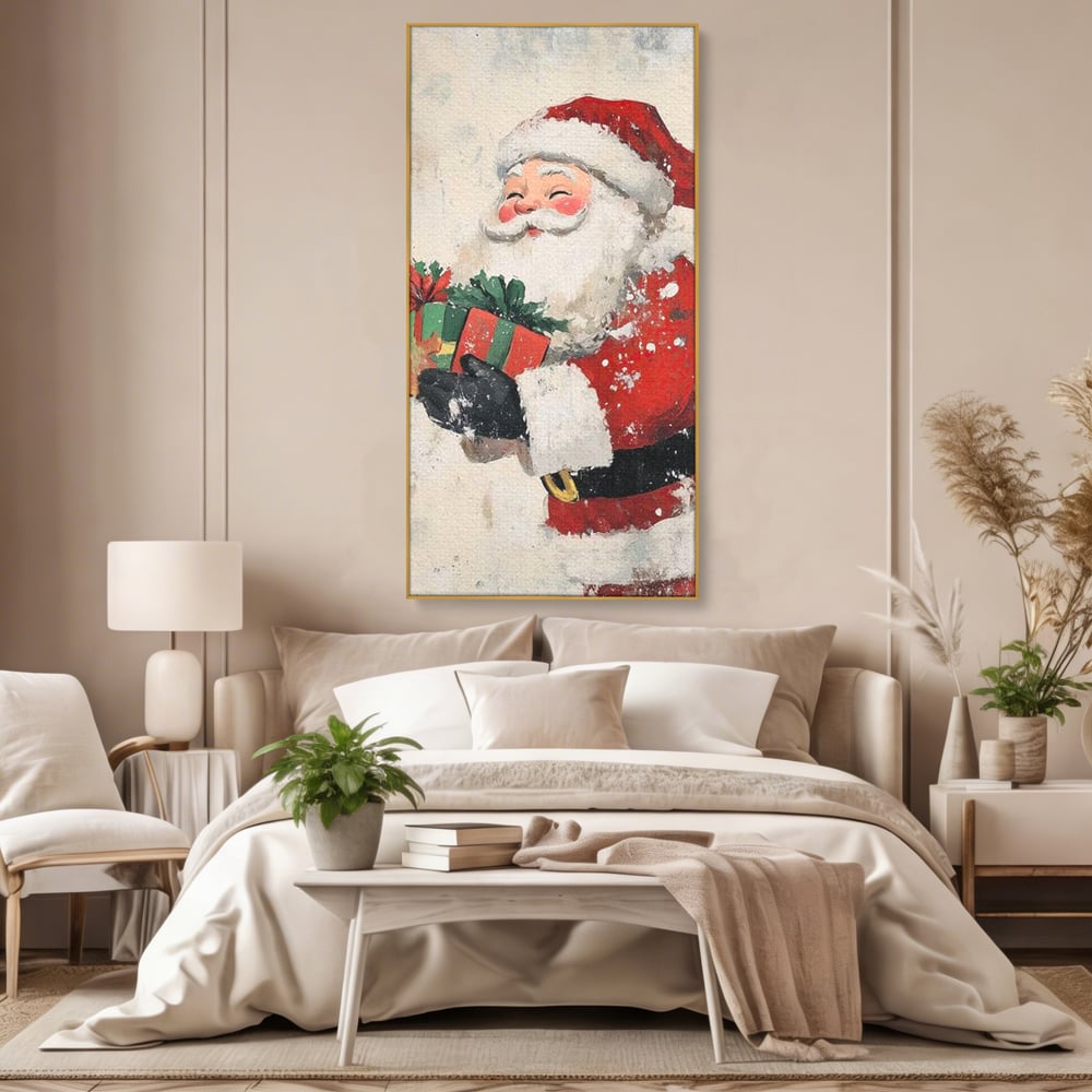 Tablou Canvas Premium LuxCanva® D1055, Mos Craciun si Darurile Copiilor , Costum, Ambalaje, Funde, Curea, Caciula, Living Room, Culori vibrante