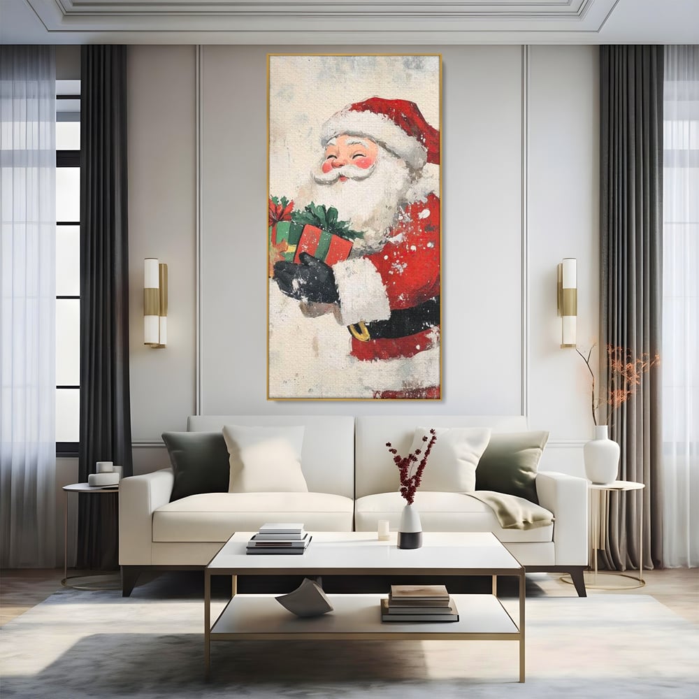 Tablou Canvas Premium LuxCanva® D1055, Mos Craciun si Darurile Copiilor , Costum, Ambalaje, Funde, Curea, Caciula, Living Room, Culori vibrante