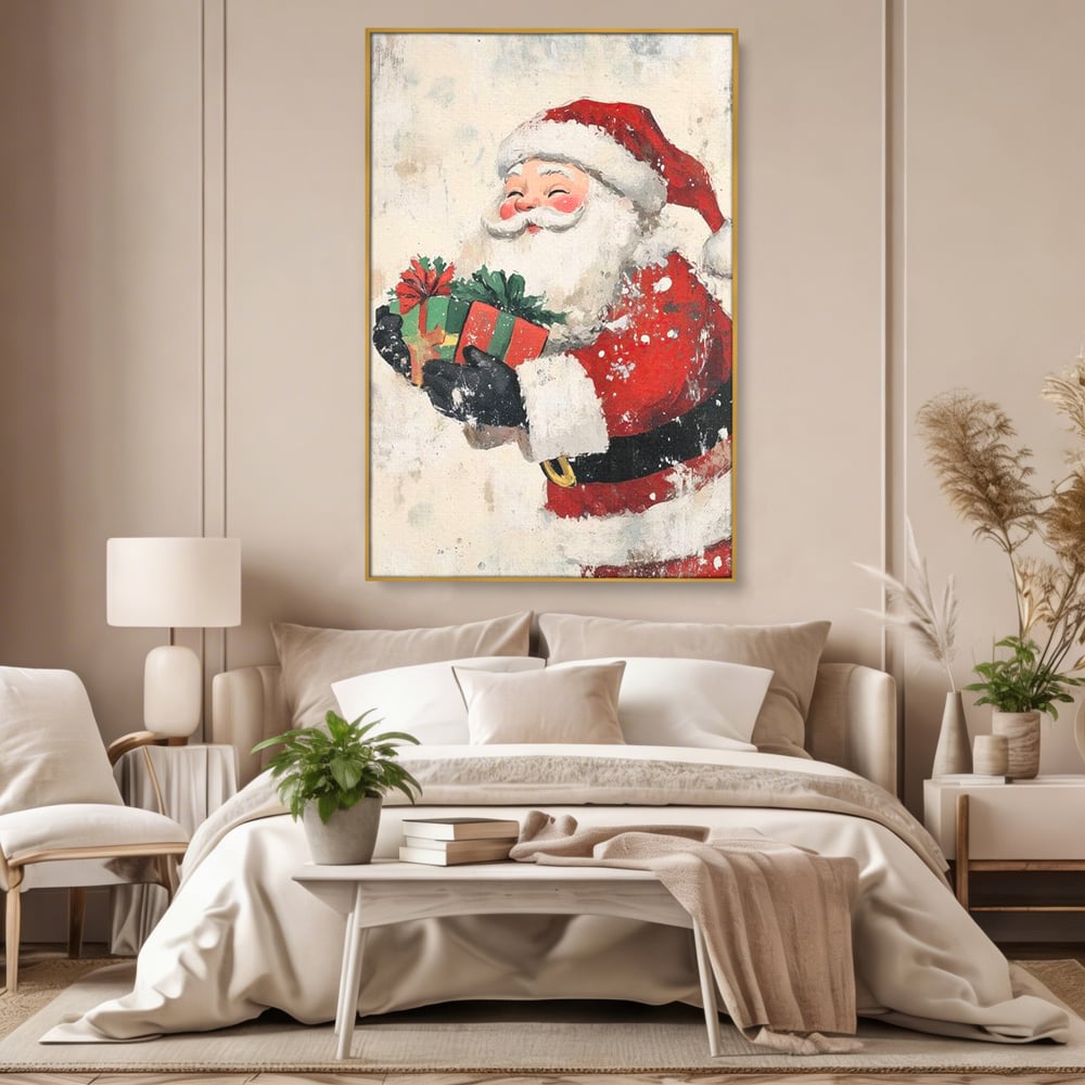 Tablou Canvas Premium LuxCanva® D1055, Mos Craciun si Darurile Copiilor , Costum, Ambalaje, Funde, Curea, Caciula, Living Room, Culori vibrante