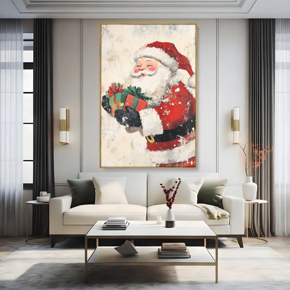 Tablou Canvas Premium LuxCanva® D1055, Mos Craciun si Darurile Copiilor , Costum, Ambalaje, Funde, Curea, Caciula, Living Room, Culori vibrante