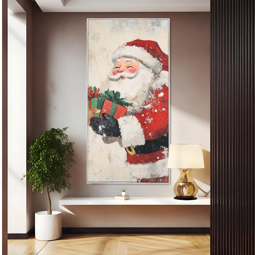 Tablou Canvas Premium LuxCanva® D1055, Mos Craciun si Darurile Copiilor , Costum, Ambalaje, Funde, Curea, Caciula, Living Room, Culori vibrante