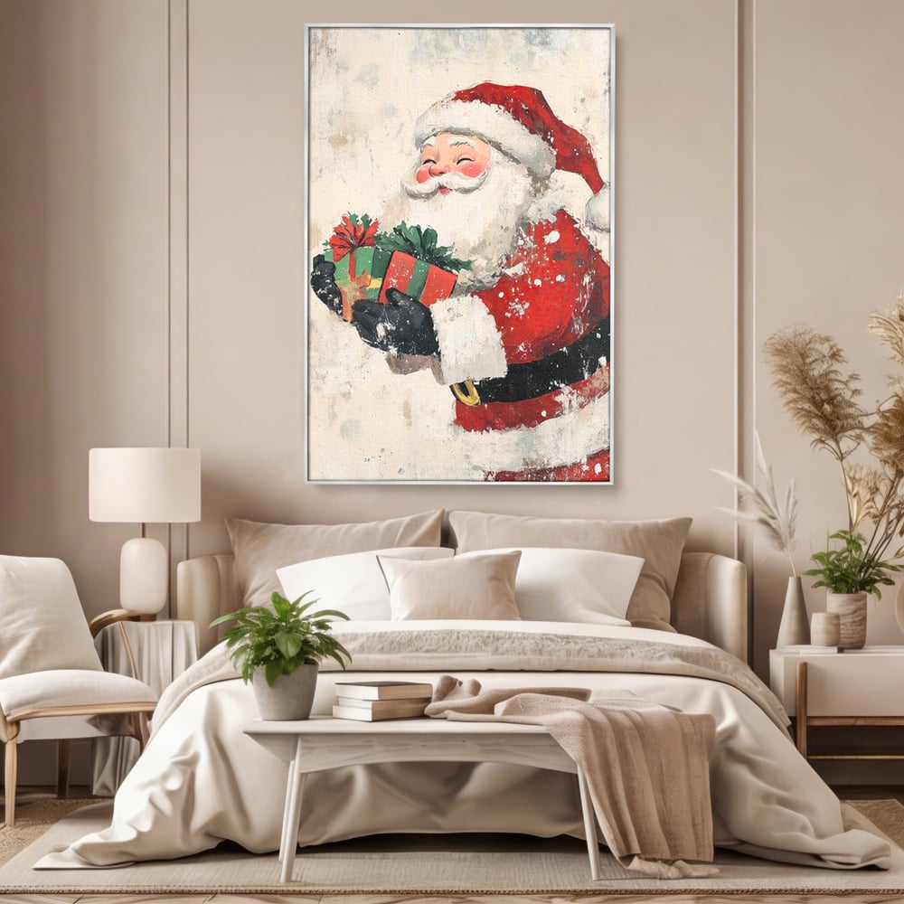 Tablou Canvas Premium LuxCanva® D1055, Mos Craciun si Darurile Copiilor , Costum, Ambalaje, Funde, Curea, Caciula, Living Room, Culori vibrante