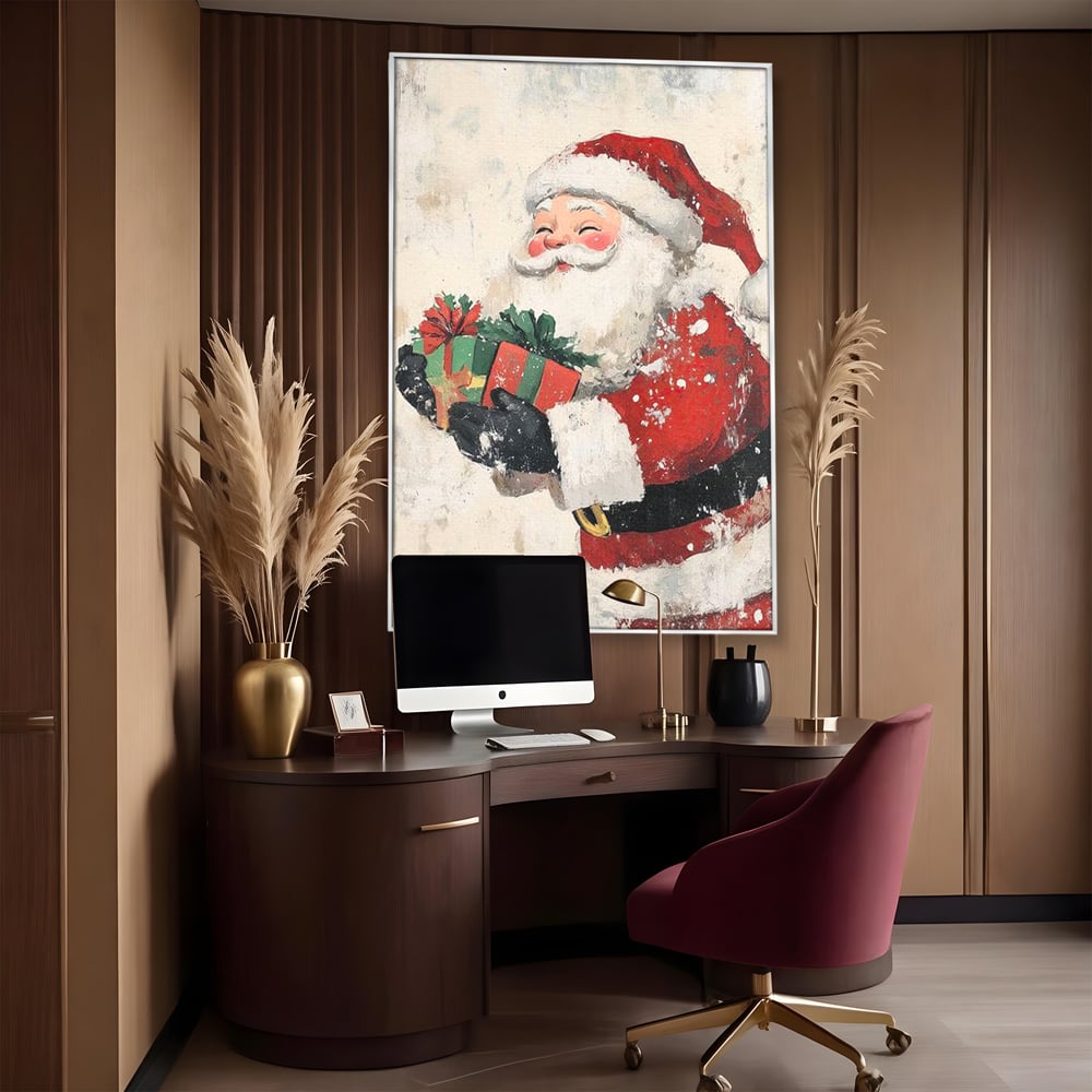 Tablou Canvas Premium LuxCanva® D1055, Mos Craciun si Darurile Copiilor , Costum, Ambalaje, Funde, Curea, Caciula, Living Room, Culori vibrante