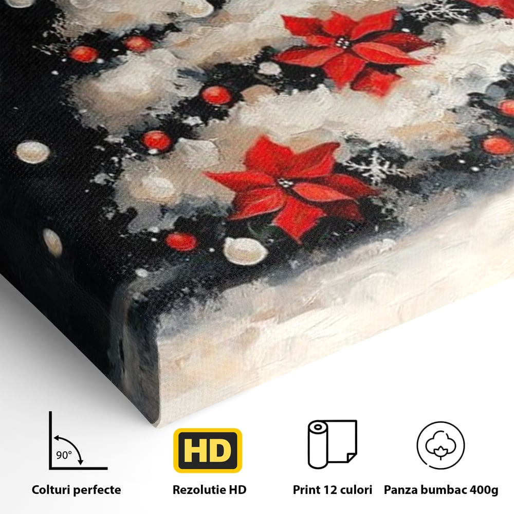 Tablou Canvas Premium LuxCanva® D1056, Bradul din Noaptea Magica , Craciun, Luminite, Brad, Instalatie, Alb, Poinsettia, Living, Culori vibrante