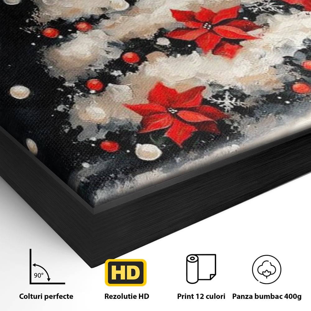 Tablou Canvas Premium LuxCanva® D1056, Bradul din Noaptea Magica , Craciun, Luminite, Brad, Instalatie, Alb, Poinsettia, Living, Culori vibrante