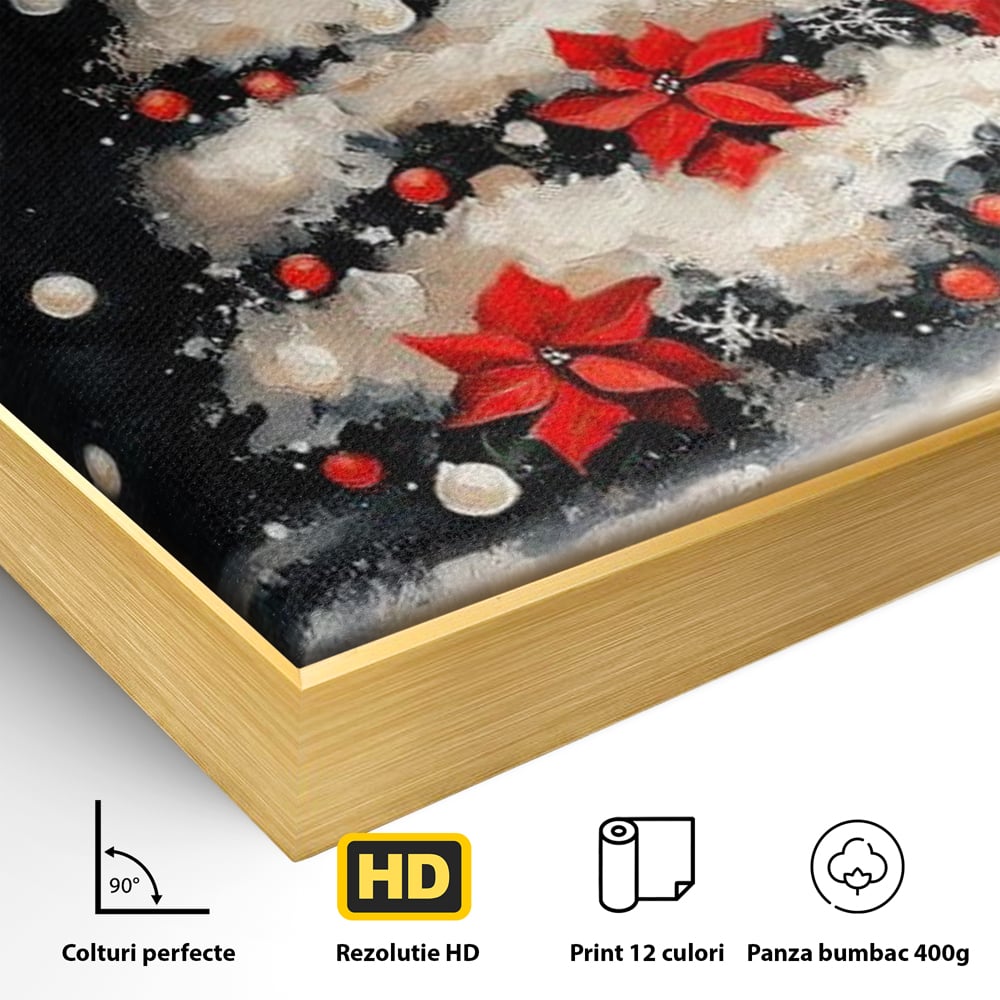 Tablou Canvas Premium LuxCanva® D1056, Bradul din Noaptea Magica , Craciun, Luminite, Brad, Instalatie, Alb, Poinsettia, Living, Culori vibrante