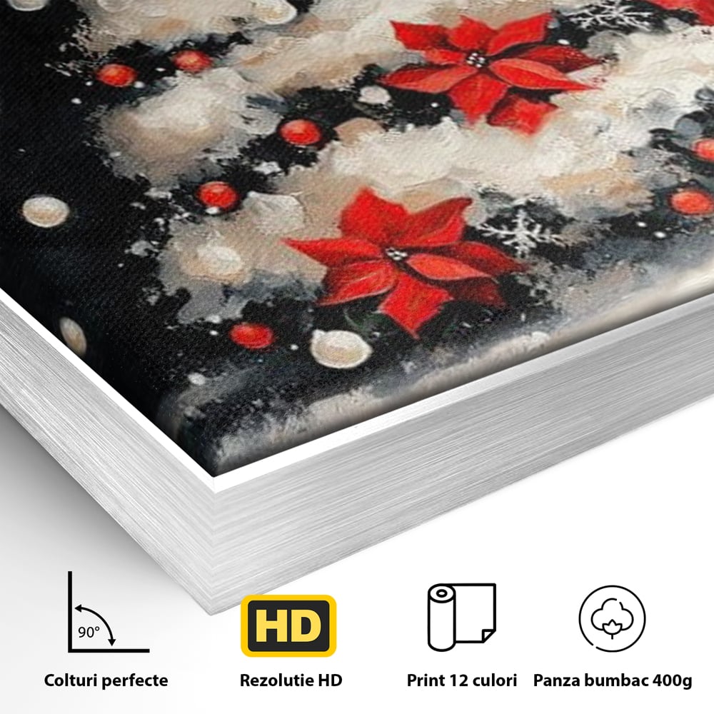 Tablou Canvas Premium LuxCanva® D1056, Bradul din Noaptea Magica , Craciun, Luminite, Brad, Instalatie, Alb, Poinsettia, Living, Culori vibrante
