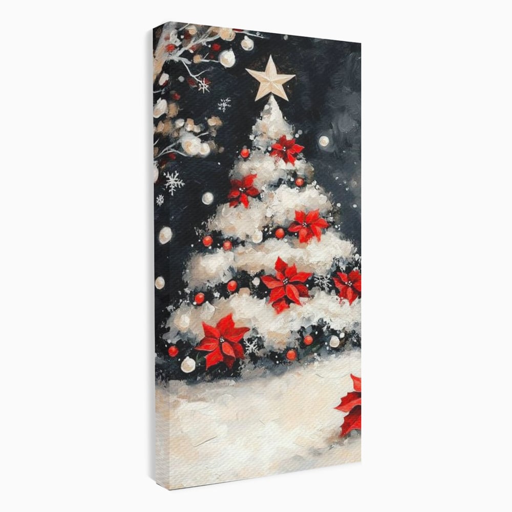 Tablou Canvas Premium LuxCanva® D1056, Bradul din Noaptea Magica , Craciun, Luminite, Brad, Instalatie, Alb, Poinsettia, Living, Culori vibrante