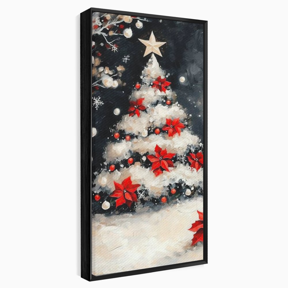 Tablou Canvas Premium LuxCanva® D1056, Bradul din Noaptea Magica , Craciun, Luminite, Brad, Instalatie, Alb, Poinsettia, Living, Culori vibrante