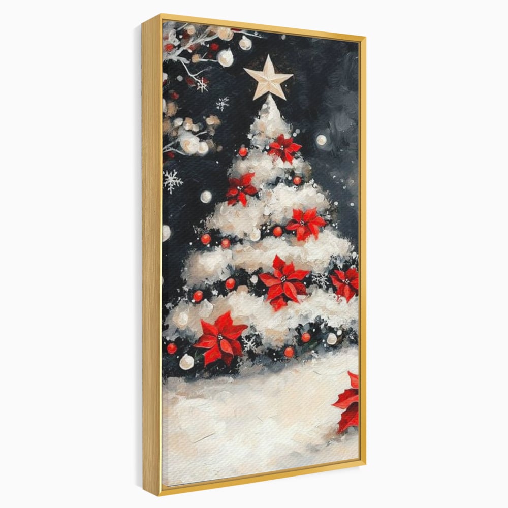 Tablou Canvas Premium LuxCanva® D1056, Bradul din Noaptea Magica , Craciun, Luminite, Brad, Instalatie, Alb, Poinsettia, Living, Culori vibrante