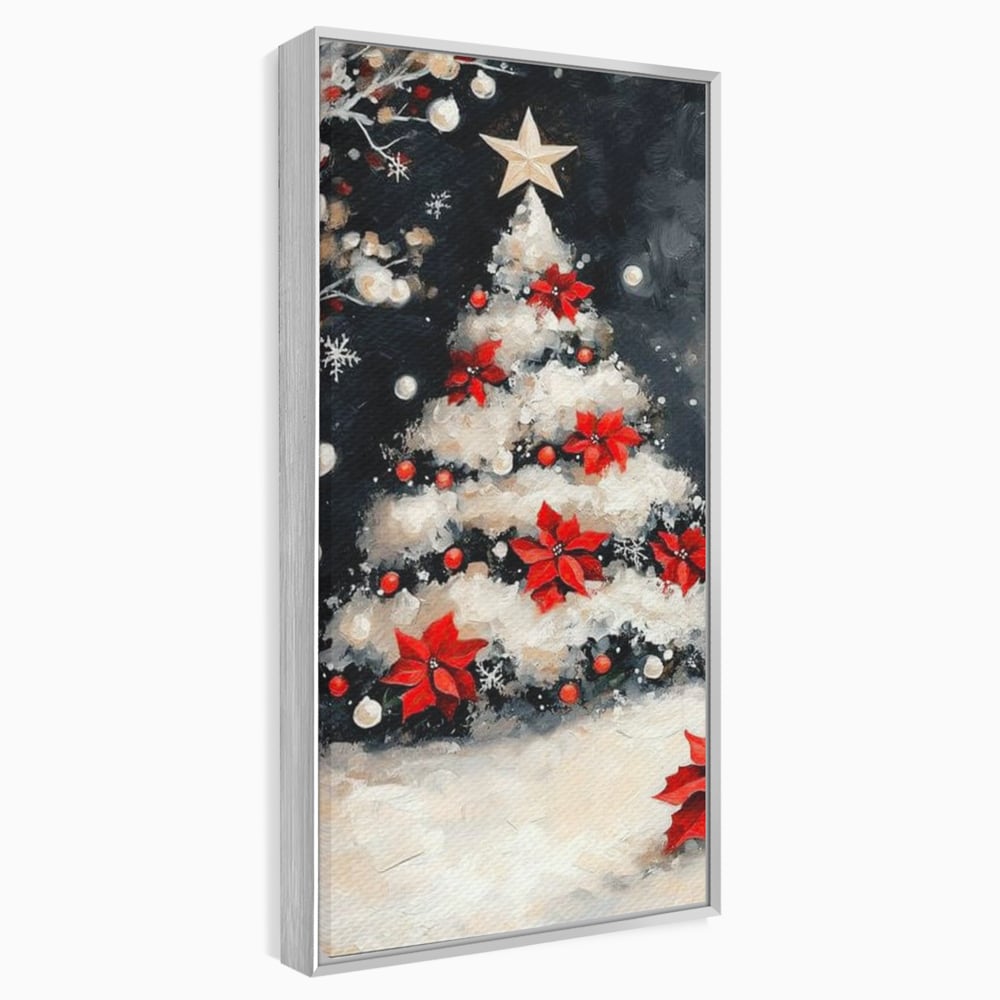 Tablou Canvas Premium LuxCanva® D1056, Bradul din Noaptea Magica , Craciun, Luminite, Brad, Instalatie, Alb, Poinsettia, Living, Culori vibrante