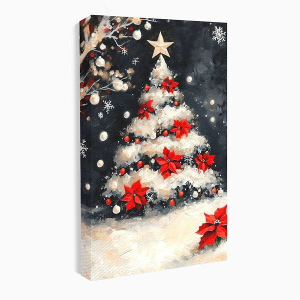 Tablou Canvas Premium LuxCanva® D1056, Bradul din Noaptea Magica , Craciun, Luminite, Brad, Instalatie, Alb, Poinsettia, Living, Culori vibrante