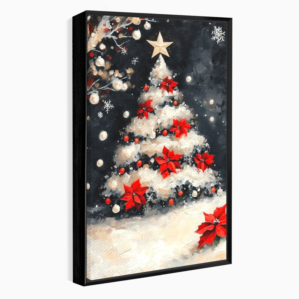 Tablou Canvas Premium LuxCanva® D1056, Bradul din Noaptea Magica , Craciun, Luminite, Brad, Instalatie, Alb, Poinsettia, Living, Culori vibrante