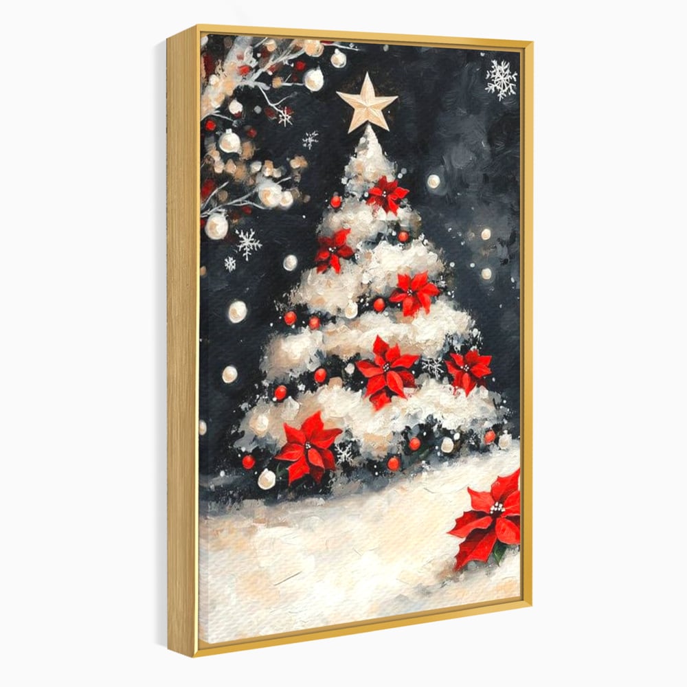 Tablou Canvas Premium LuxCanva® D1056, Bradul din Noaptea Magica , Craciun, Luminite, Brad, Instalatie, Alb, Poinsettia, Living, Culori vibrante