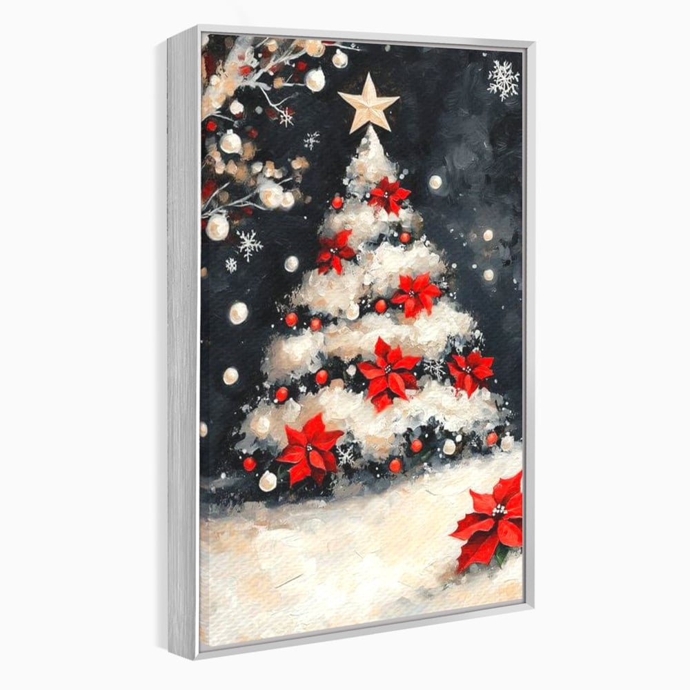 Tablou Canvas Premium LuxCanva® D1056, Bradul din Noaptea Magica , Craciun, Luminite, Brad, Instalatie, Alb, Poinsettia, Living, Culori vibrante