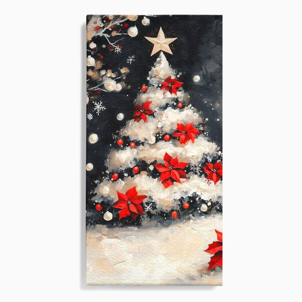 Tablou Canvas Premium LuxCanva® D1056, Bradul din Noaptea Magica , Craciun, Luminite, Brad, Instalatie, Alb, Poinsettia, Living, Culori vibrante