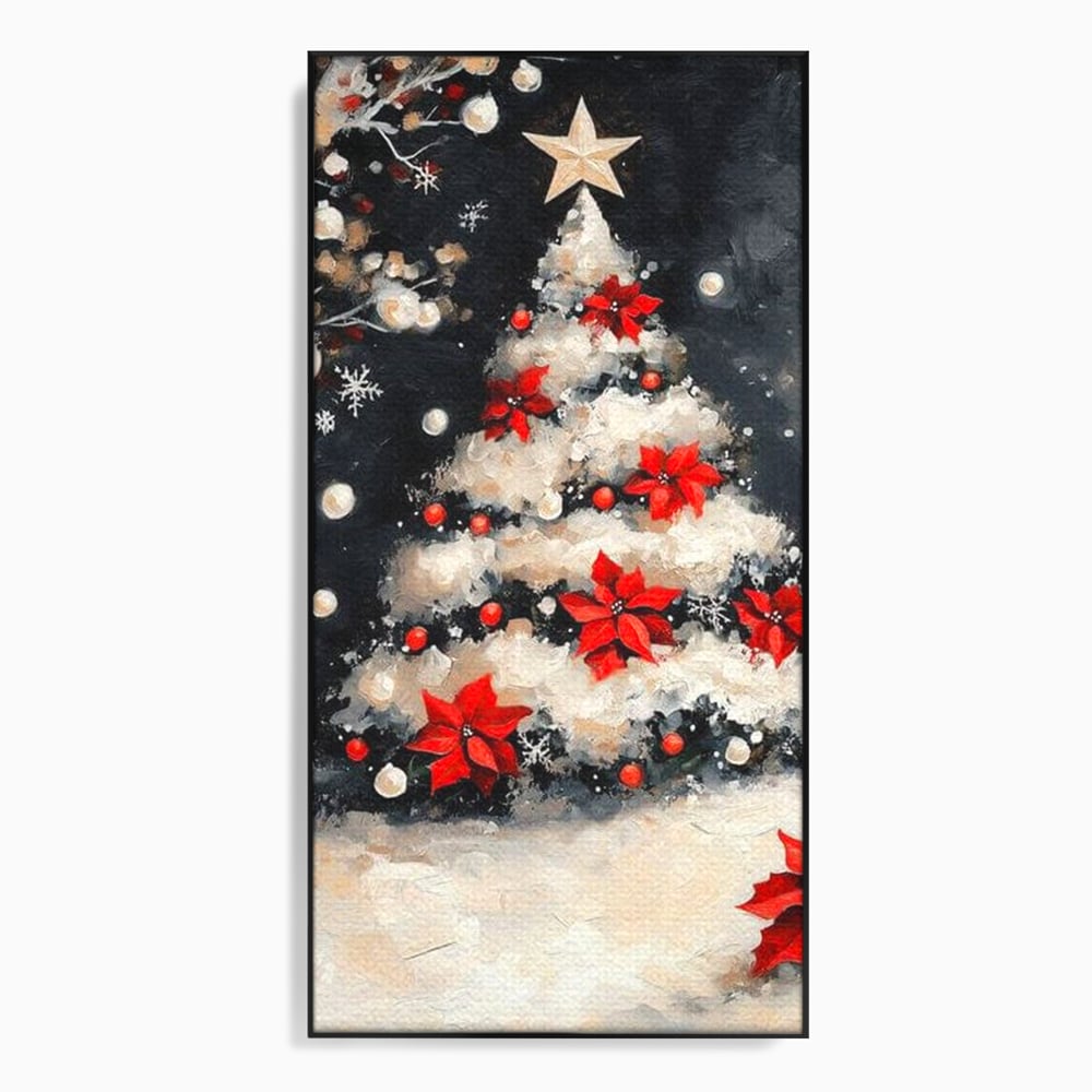 Tablou Canvas Premium LuxCanva® D1056, Bradul din Noaptea Magica , Craciun, Luminite, Brad, Instalatie, Alb, Poinsettia, Living, Culori vibrante