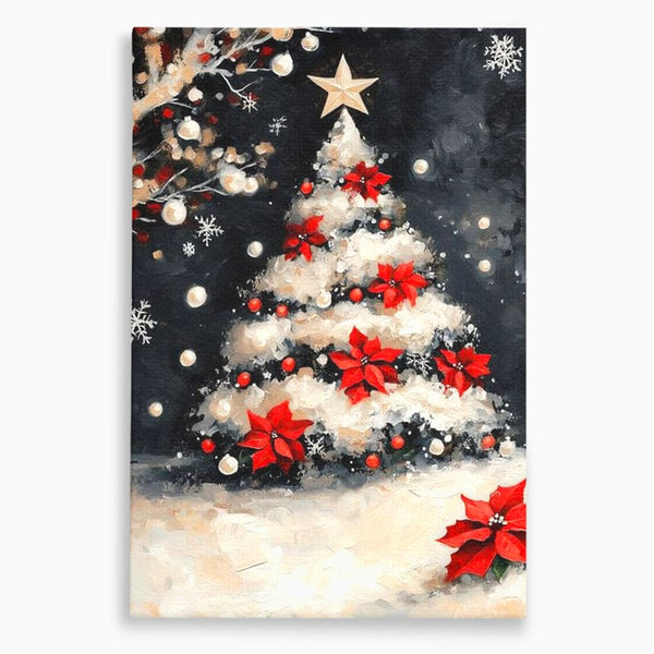 Tablou Canvas Premium LuxCanva® D1056, Bradul din Noaptea Magica , Craciun, Luminite, Brad, Instalatie, Alb, Poinsettia, Living, Culori vibrante