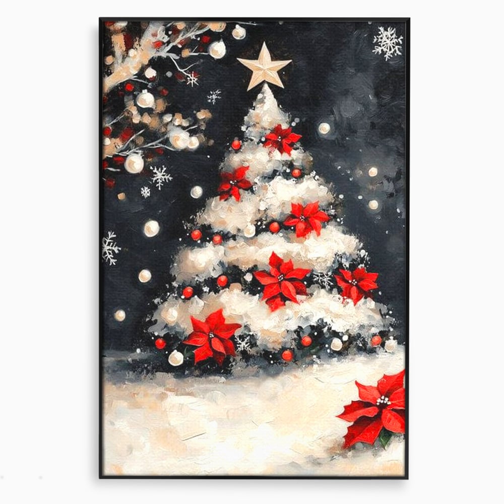 Tablou Canvas Premium LuxCanva® D1056, Bradul din Noaptea Magica , Craciun, Luminite, Brad, Instalatie, Alb, Poinsettia, Living, Culori vibrante