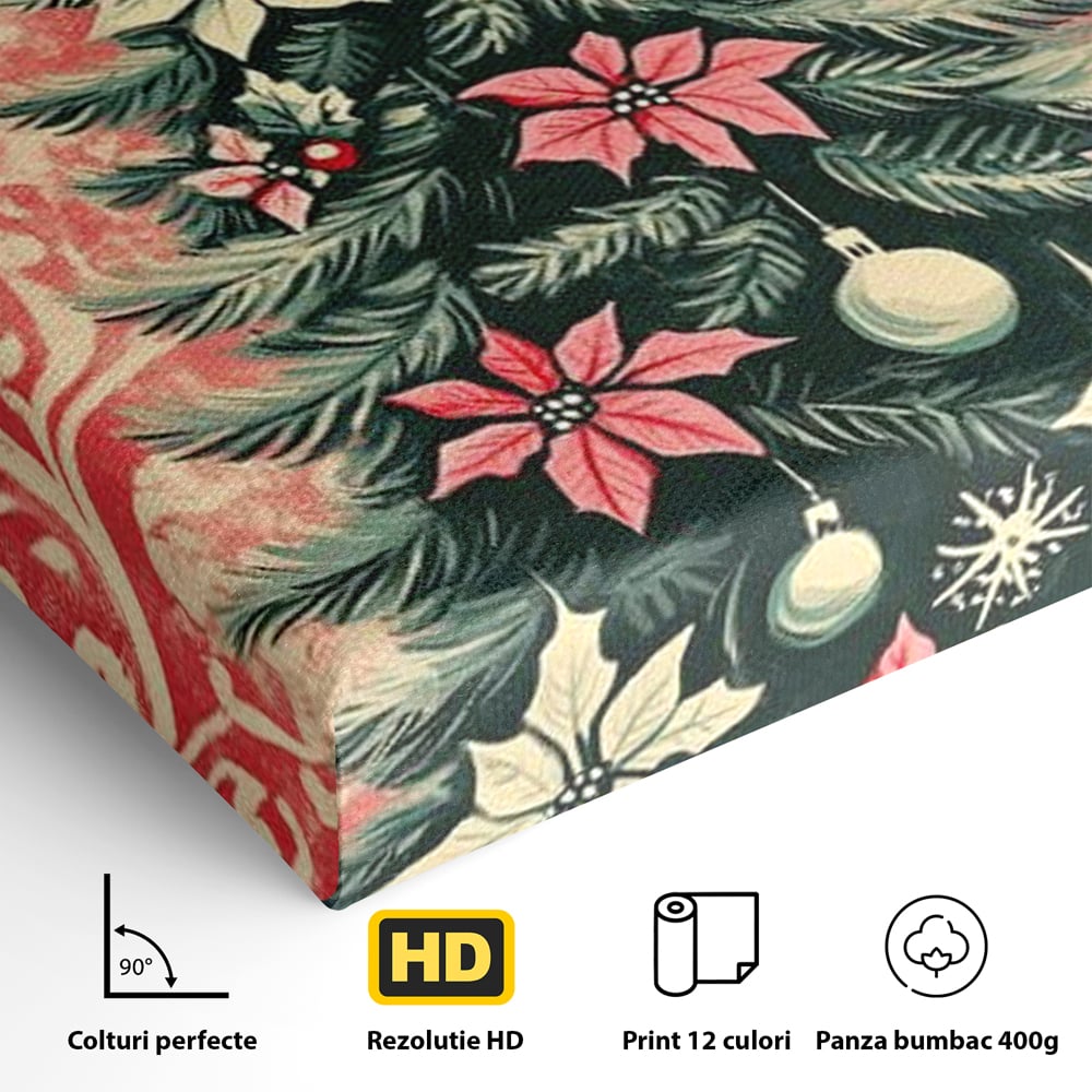 Tablou Canvas Premium LuxCanva® D1058, Craciunul Vintage, Craciun, Brad, Magie, Verde, Impodobit, Stea, Living Room, Culori vibrante