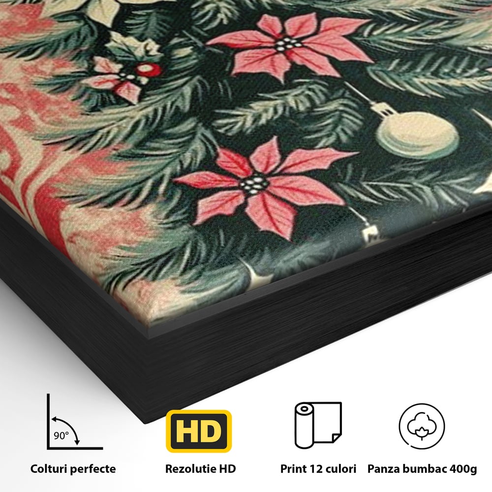 Tablou Canvas Premium LuxCanva® D1058, Craciunul Vintage, Craciun, Brad, Magie, Verde, Impodobit, Stea, Living Room, Culori vibrante