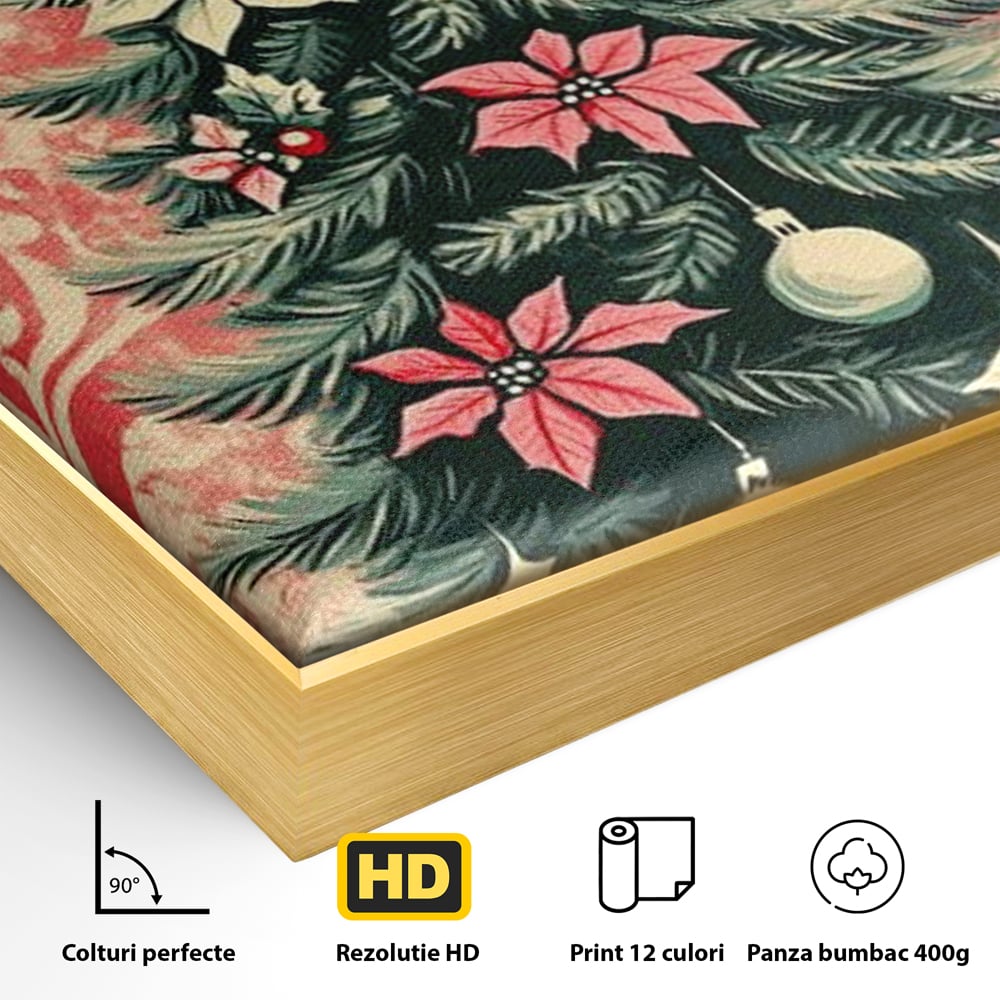 Tablou Canvas Premium LuxCanva® D1058, Craciunul Vintage, Craciun, Brad, Magie, Verde, Impodobit, Stea, Living Room, Culori vibrante