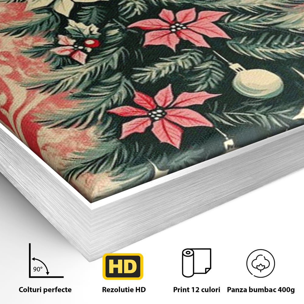 Tablou Canvas Premium LuxCanva® D1058, Craciunul Vintage, Craciun, Brad, Magie, Verde, Impodobit, Stea, Living Room, Culori vibrante