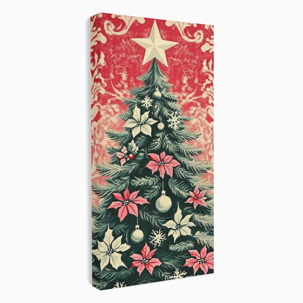 Tablou Canvas Premium LuxCanva® D1058, Craciunul Vintage, Craciun, Brad, Magie, Verde, Impodobit, Stea, Living Room, Culori vibrante