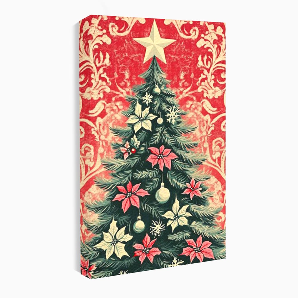 Tablou Canvas Premium LuxCanva® D1058, Craciunul Vintage, Craciun, Brad, Magie, Verde, Impodobit, Stea, Living Room, Culori vibrante
