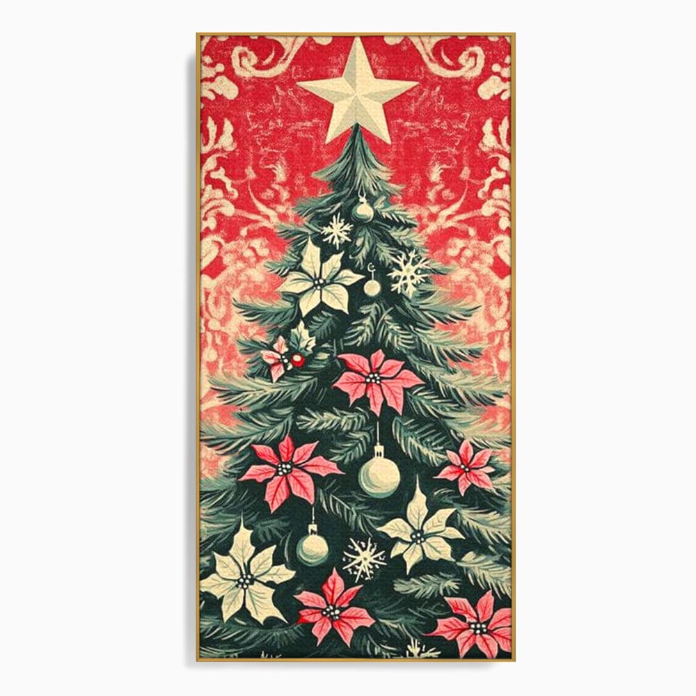 Tablou Canvas Premium LuxCanva® D1058, Craciunul Vintage, Craciun, Brad, Magie, Verde, Impodobit, Stea, Living Room, Culori vibrante