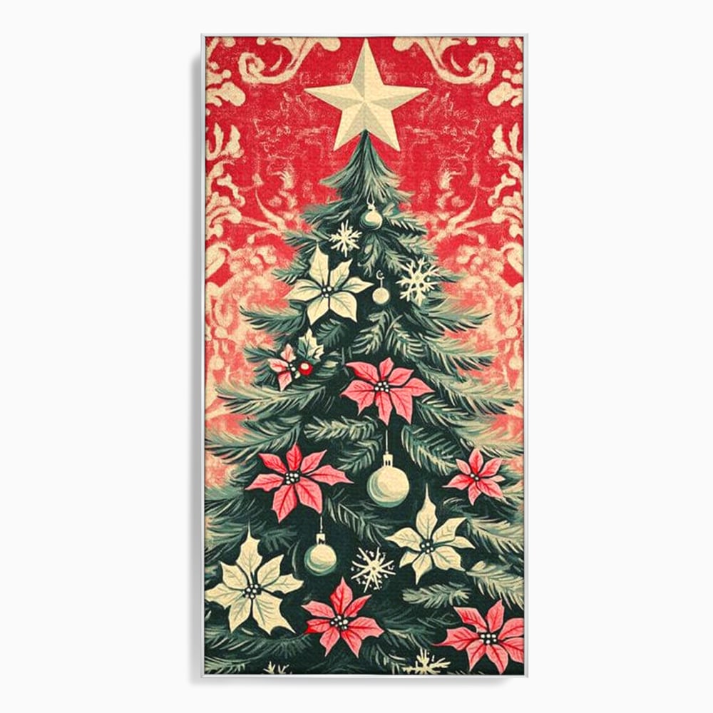 Tablou Canvas Premium LuxCanva® D1058, Craciunul Vintage, Craciun, Brad, Magie, Verde, Impodobit, Stea, Living Room, Culori vibrante