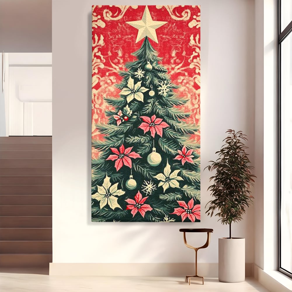 Tablou Canvas Premium LuxCanva® D1058, Craciunul Vintage, Craciun, Brad, Magie, Verde, Impodobit, Stea, Living Room, Culori vibrante